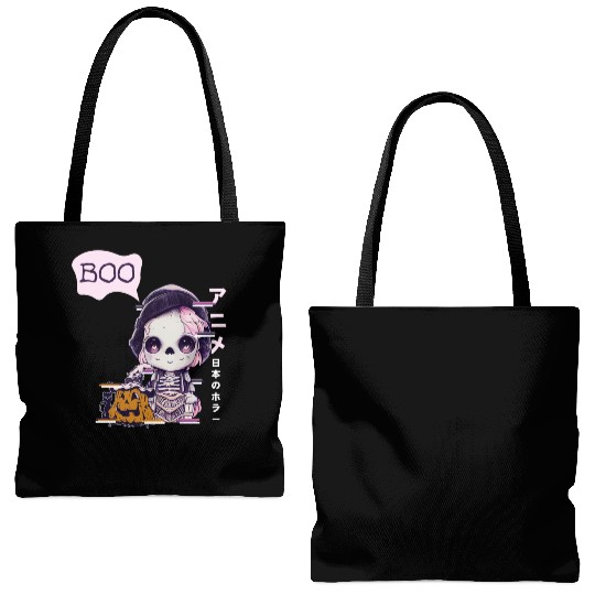 Cute Skeleton Chibi Pumpkin Japanese Aesthetic Tote Bags (AOP)