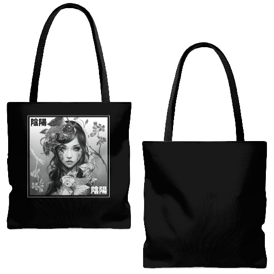 Yin Yang Koi Fish Gothic Emo Japanese Cherry Bloss Tote Bags (AOP)