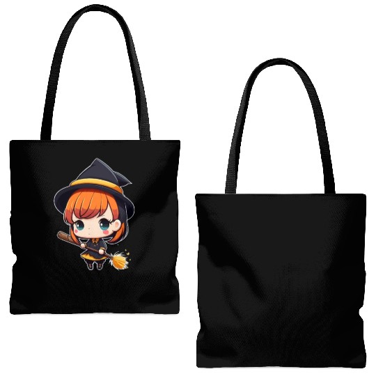 Cute But Witchy Chibi Witch Wicca Tote Bags (AOP)