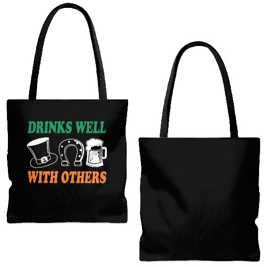 Shamrock Drinks Well With Others St Patrick's Day Tote Bags (AOP)