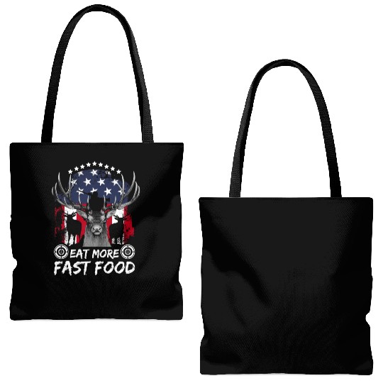 Deer Hunting Fast Food Pun Patriotic Whitetail Dee Tote Bags (AOP)