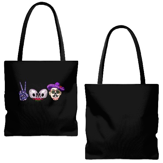 Peace love Día de Muertos sublimation men Tote Bags (AOP)