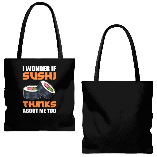 I Wonder If Sushi Thinks About Me Too Fish Rice Tote Bags (AOP)