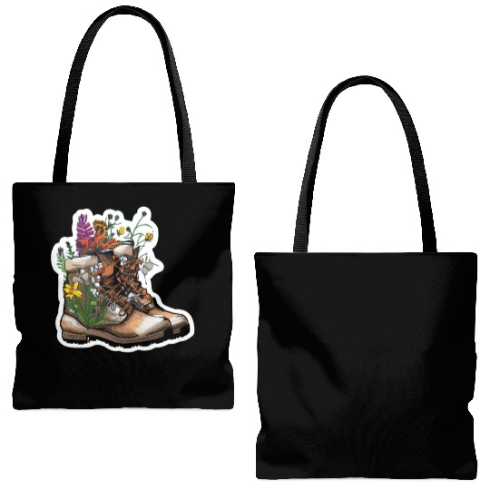 Wildflower Hiking Boot: Find Your Path! Tote Bags (AOP)