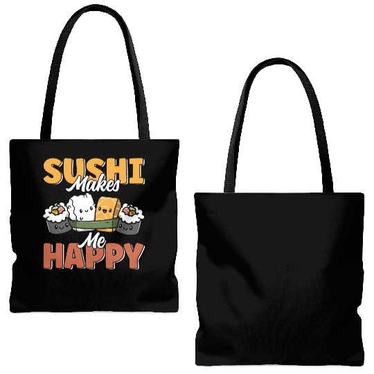 Sushi Makes Me Happy Cute Funny Kawaii Japanese Tote Bags (AOP)