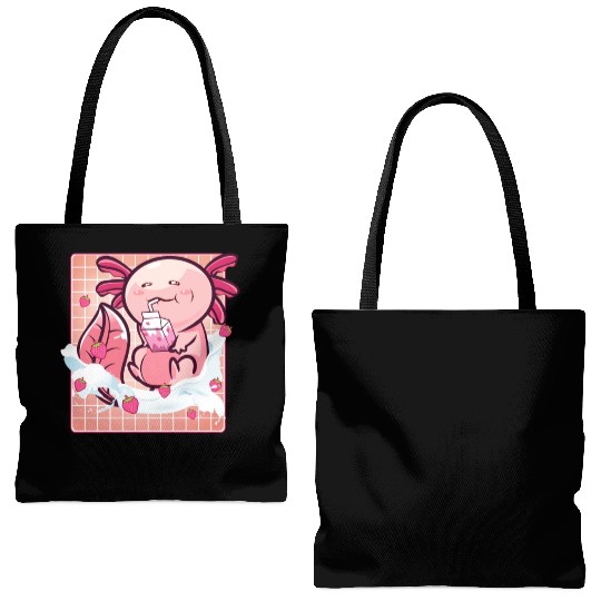 Kawaii Axolotl Strawberry Milk Shake Funny Sushi Tote Bags (AOP)