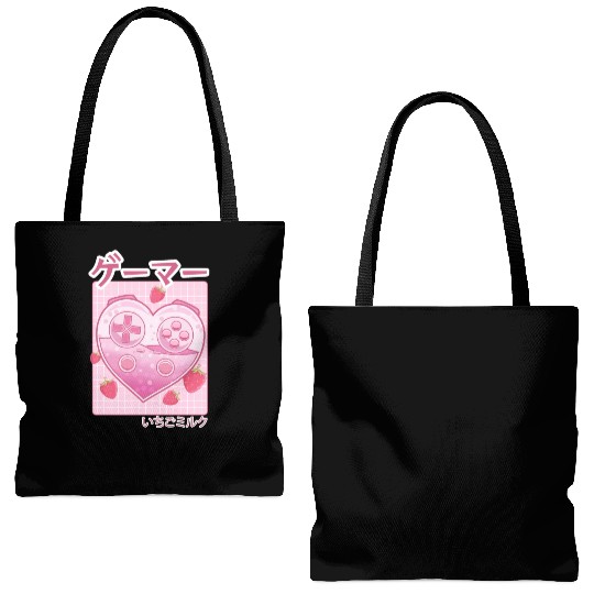 Video Gamer Japanese Kawaii Strawberry Milk Anime Tote Bags (AOP)