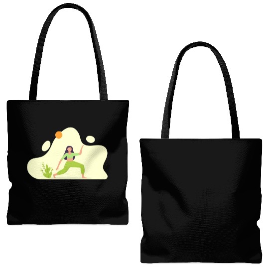 Woman Yoga Exercise Health Illustration Tote Bags (AOP)