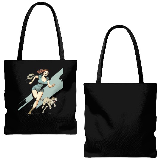 cat mom : A Woman and Her Cat on the Run Tote Bags (AOP)