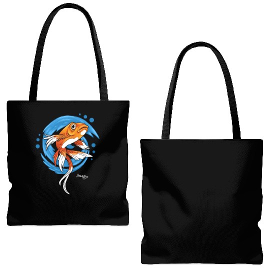Carp Koi Fish on Blue waves green Tote Bags (AOP)