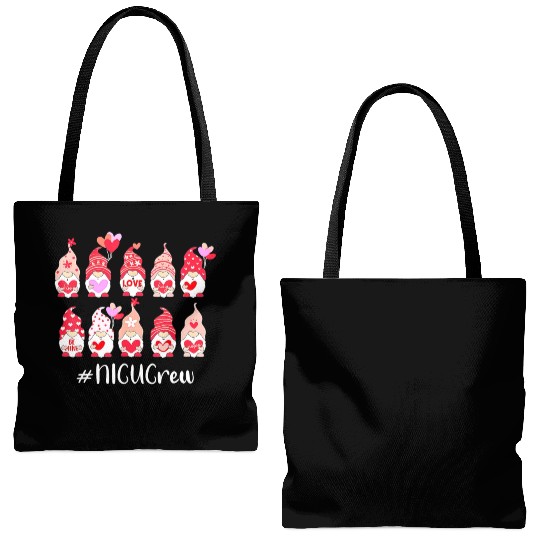 Funny Gnome With Hearts NICU Crew Valentine s Day Tote Bags (AOP)