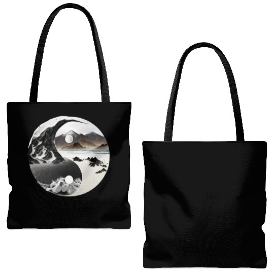 Ying Yang - mountains - beach Tote Bags (AOP)