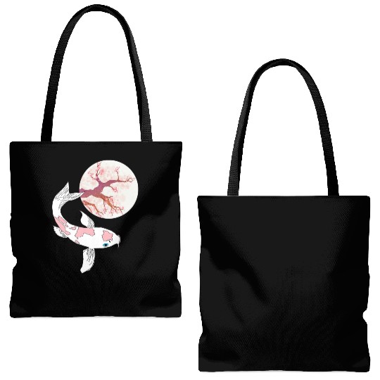 Koi Sakura Tree Moon Cherry Blossom Nishikigoi Jap Tote Bags (AOP)