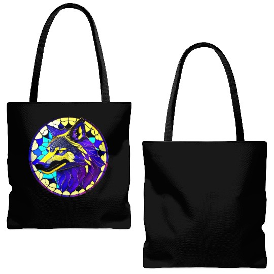 Moonlit Majesty The Art of Stained Glass Wolves Tote Bags (AOP)