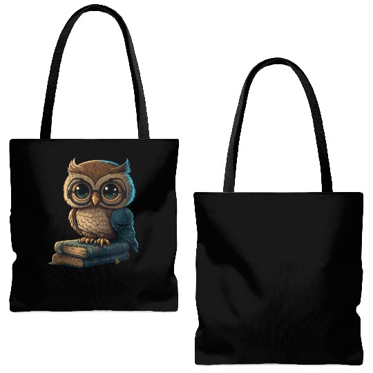 Reading Owl And Books Tote Bags (AOP)
