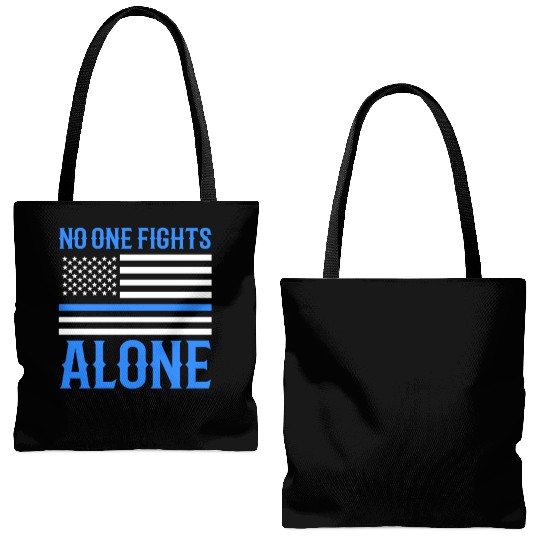 No One Fights Alone Thin Blue Line Police Tote Bags (AOP)