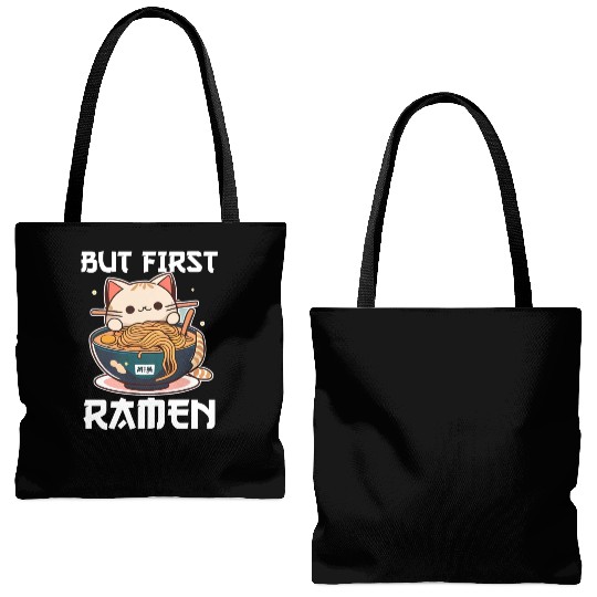 But First Ramen Cat Japanese Tokyo Ramen Noodles Tote Bags (AOP)