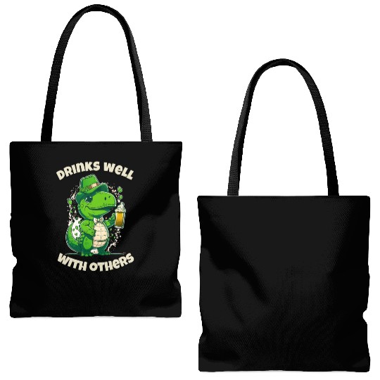 Drinks well with others st patrick's day Dinosaur Tote Bags (AOP)