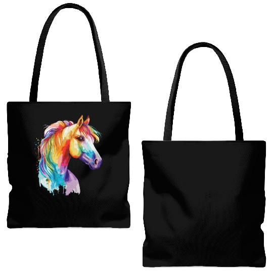 Watercolor Horse Pony Colorful Pet Ponys Lover Tote Bags (AOP)