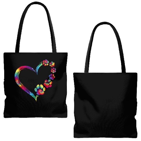 Dog Mom Dad Puppy Love Dogs Paw Print Heart Tote Bags (AOP)