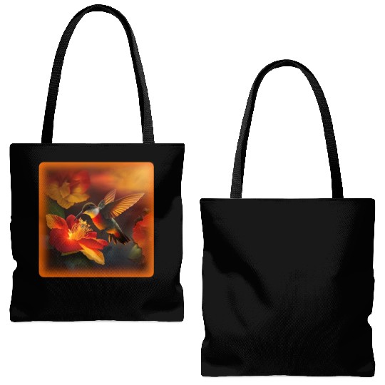 Hummingbird Hibiscus Flower Morning Sunrise Nature Tote Bags (AOP)