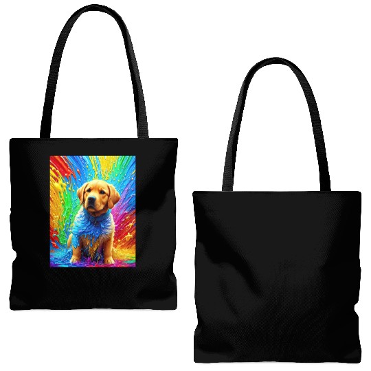 Labrador Retriever with rainbow splashes of colors Tote Bags (AOP)