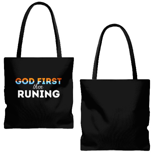 God First then running Tote Bags (AOP)