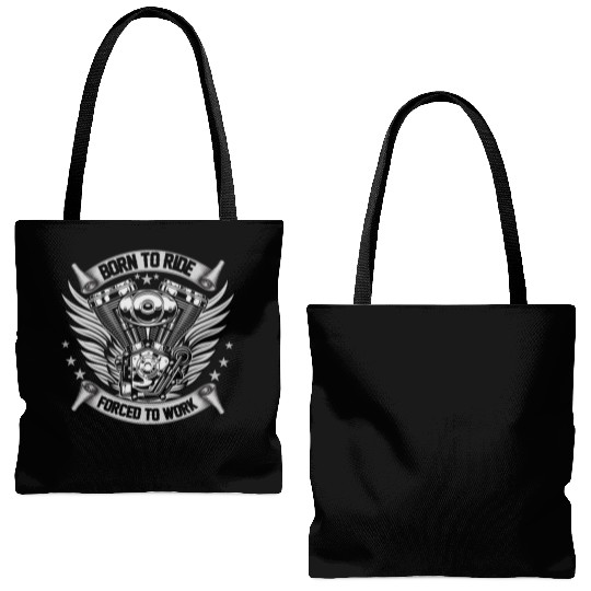 MOTORCYCLE, BORN TO RIDE FORCED TO WORK Tote Bags (AOP)