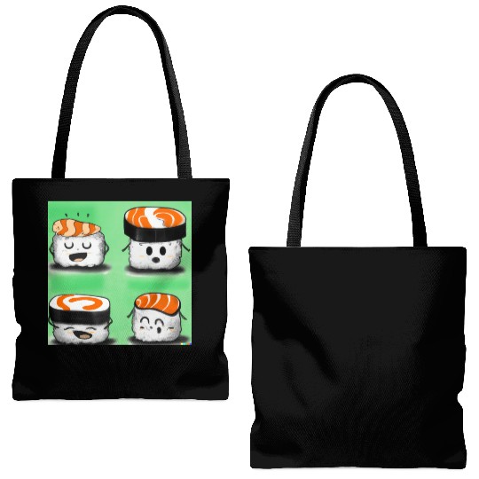 Happy Cheerful Sushi I Love Sushi Design Tote Bags (AOP)