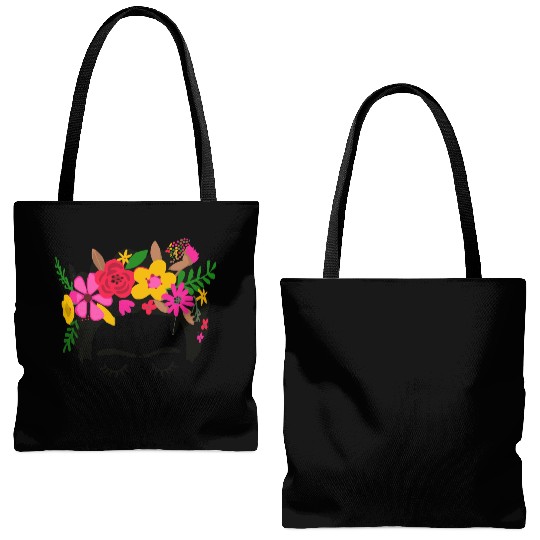 Frida Kahlo Illustration Floral Boho Style Mexican Tote Bags (AOP)