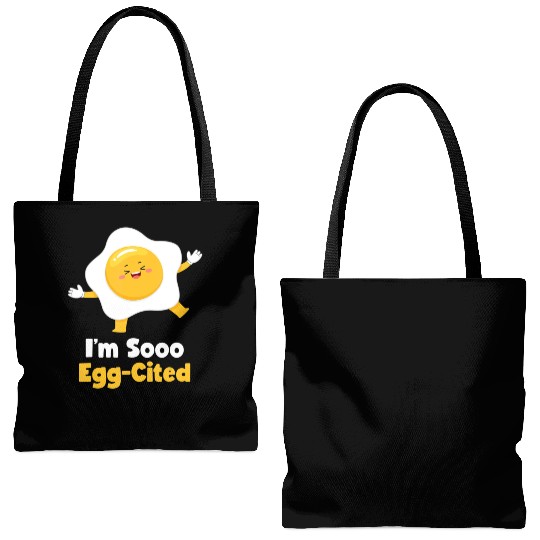I m Sooo Egg Cited Breakfast Fried Egg Easter Sun Tote Bags (AOP)