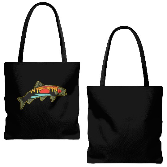 Trout Fishing Angler Nature Trout Bass Tote Bags (AOP)