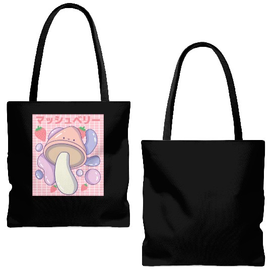 Kawaii Mushbery Mushroom and Strawberry Tote Bags (AOP)