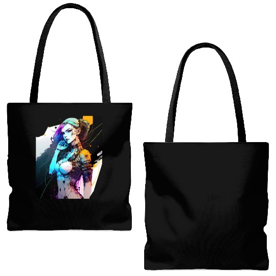 The Neon Future A Cyberpunk Girl with Purple Hair Tote Bags (AOP)