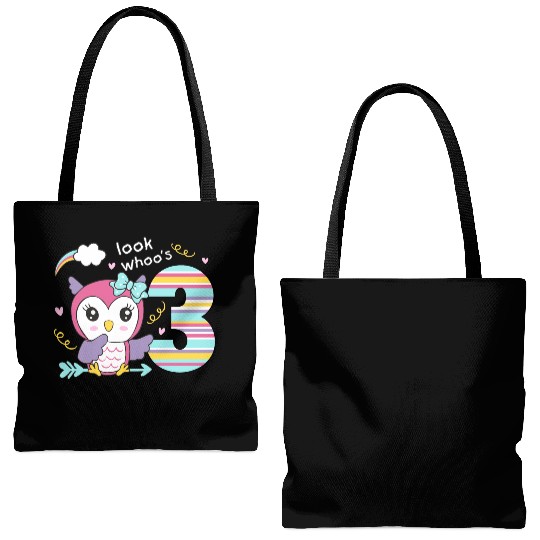 3rd Birthday Cute Owl "Look Whoo´s 3" Girls Gift Tote Bags (AOP)