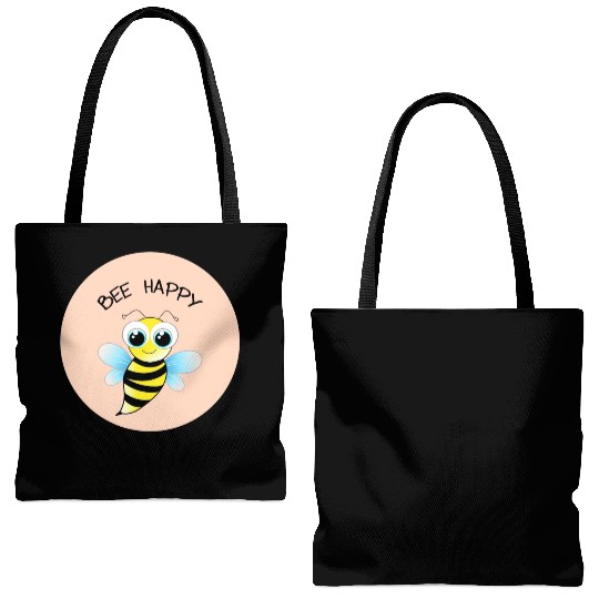 BEE HAPPY - MENTAL HEALTH STICKER Tote Bags (AOP)