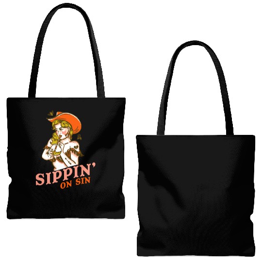 Sippin' On Sin Cowgirl Apparel Tote Bags (AOP)