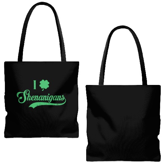 I Love Shenanigans Mixed Clover Shamrock St.Patric Tote Bags (AOP)