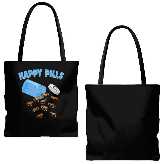 Happy Pills Farm Animal Funny Horse Lovers Humor Tote Bags (AOP)