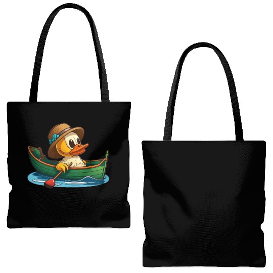 Cute duck in rowboat with summer hat and flower Tote Bags (AOP)