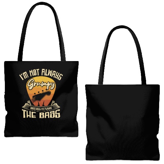 Grumpy Bassist Playing Bass Guitar Music Tote Bags (AOP)