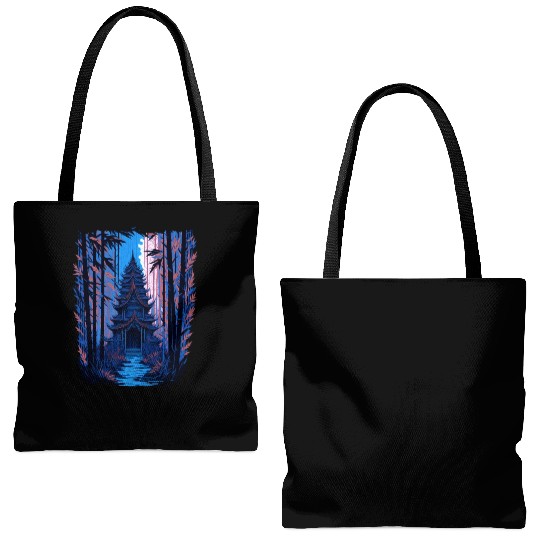 Japanese Temple in a Bamboo Forest Tote Bags (AOP)