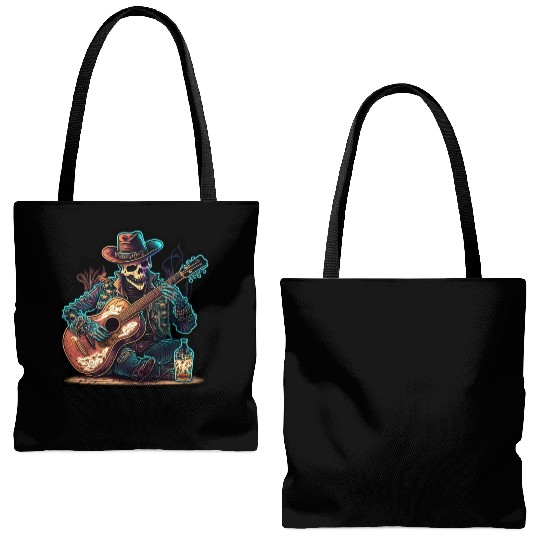cowboy skeleton play guitar Tote Bags (AOP)