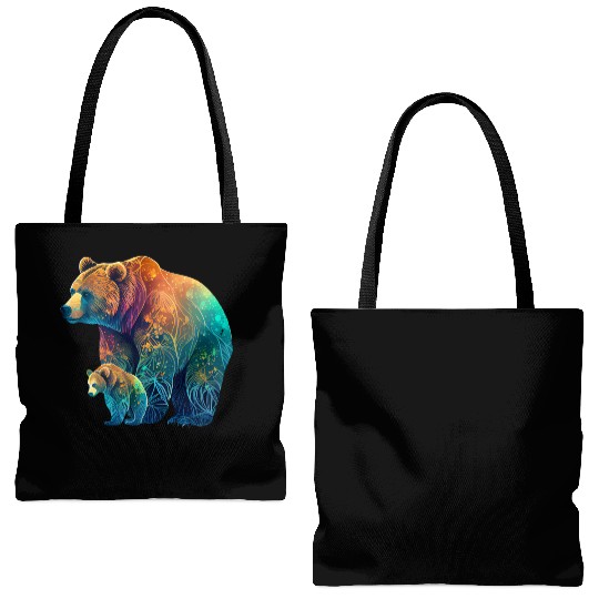 Mother Bear and Cub Sublimation Graphic Wild 1 Tote Bags (AOP)