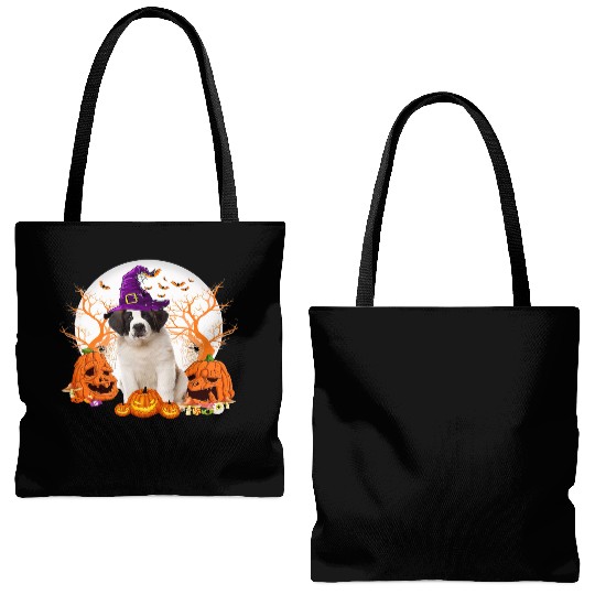 Dog Halloween Saint Bernard Dog Jack O Lantern Tote Bags (AOP)