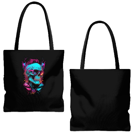 Hipster retro 80s skull neon trend punk metal rock Tote Bags (AOP)