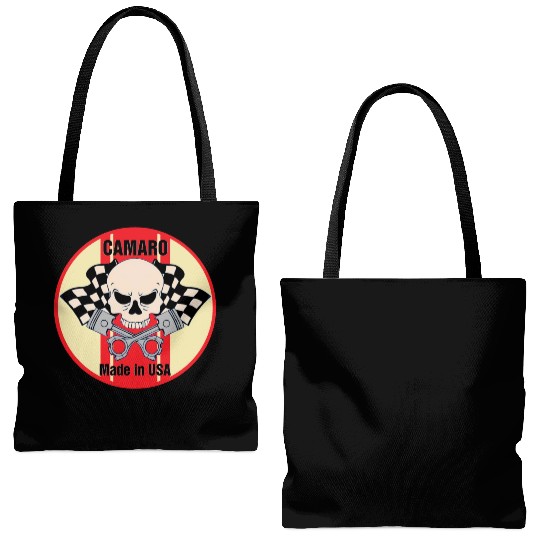Camaro Made in USA skull & pistons Tote Bags (AOP)