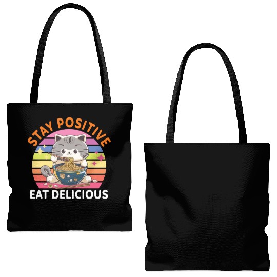 Stay positive Eat delicious Japanese Style Tote Bags (AOP)