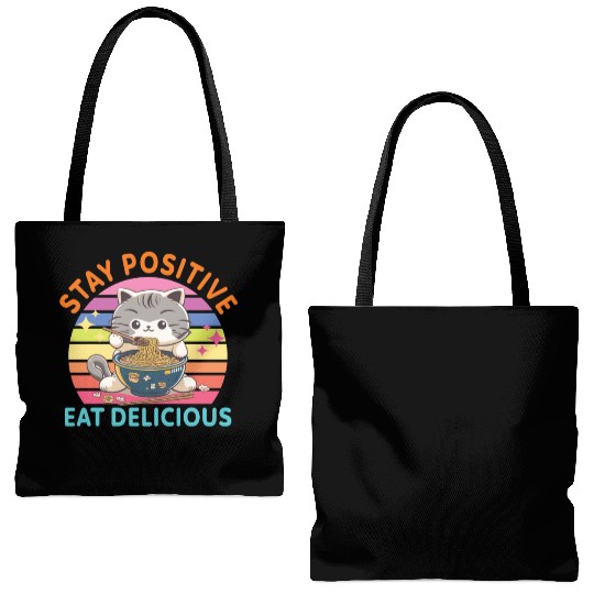 Stay positive Eat delicious Japanese Style Tote Bags (AOP)