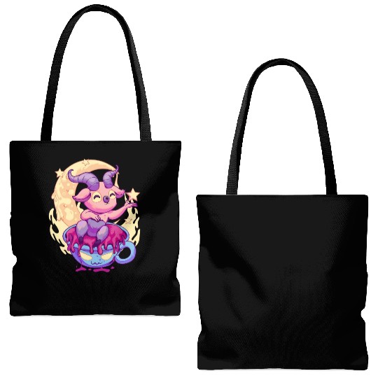 Pastel Goth Kawaii Baphomet Tea Tote Bags (AOP)